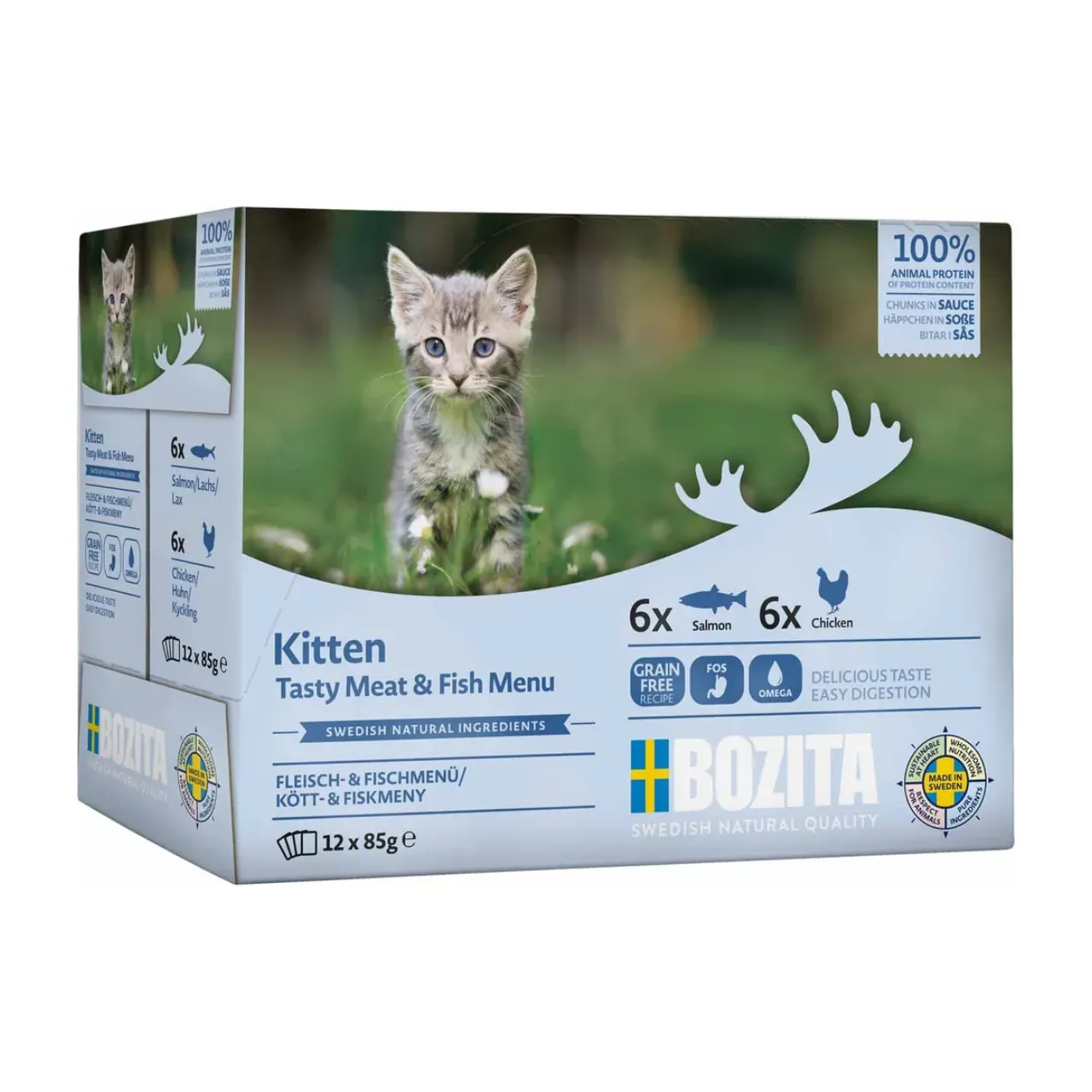 Bozita Kitten Kød & Fisk i sovs 12 x 85 g - laks og kylling til killinger